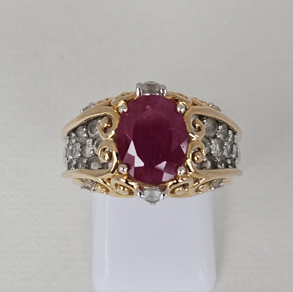 Authentic Victoria Wieck Ruby & White Topaz Ring 14k & Sterling Silver Size 7!
